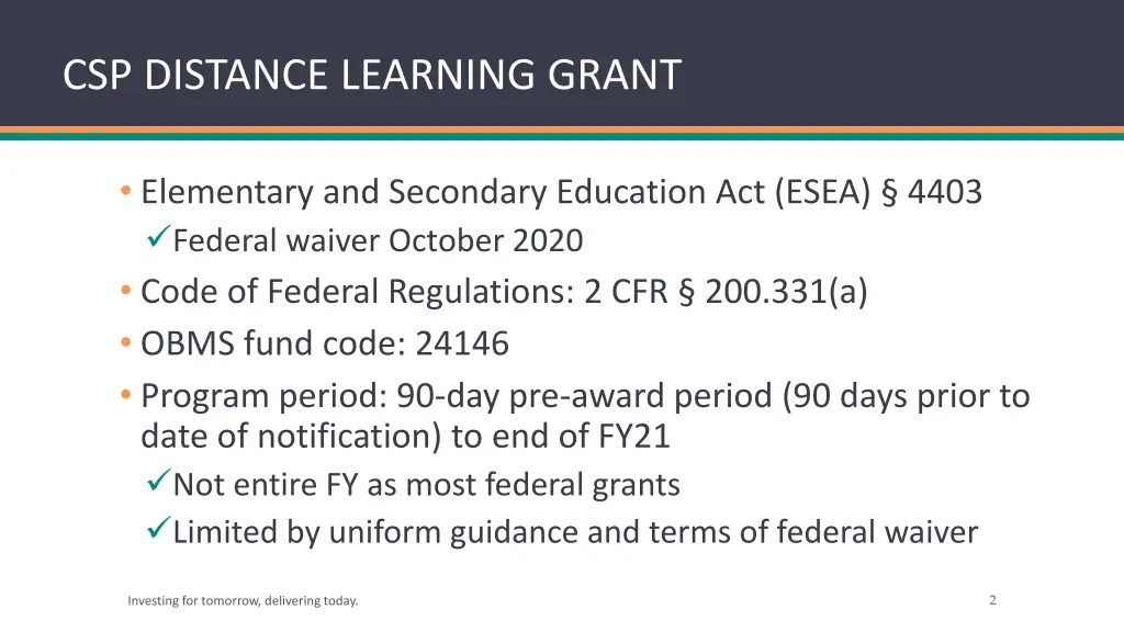 csp distance learning grant