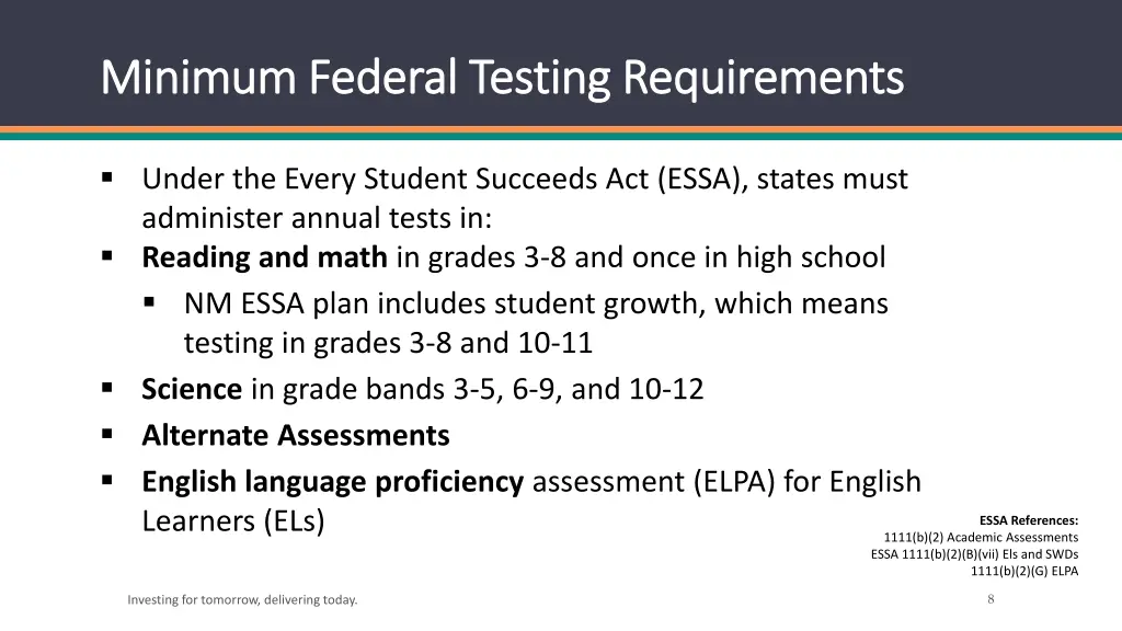 minimum federal testing requirements minimum