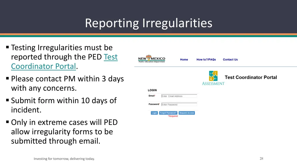 reporting irregularities