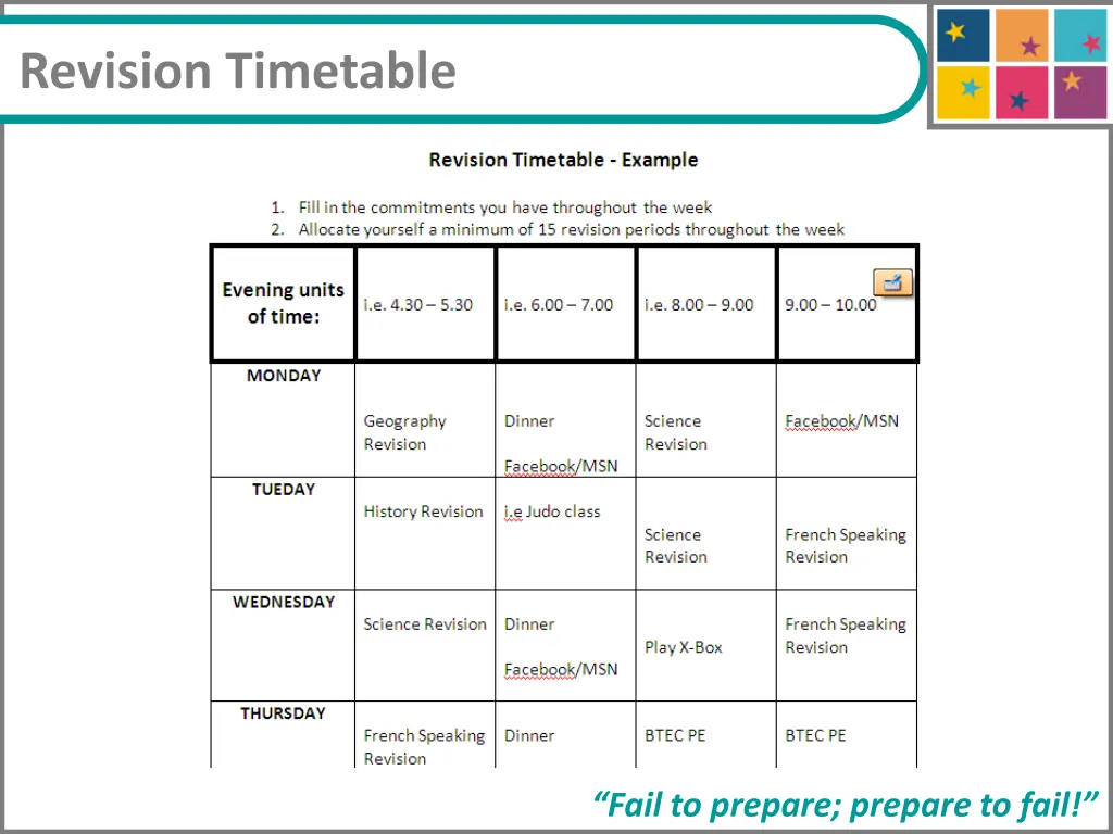 revision timetable