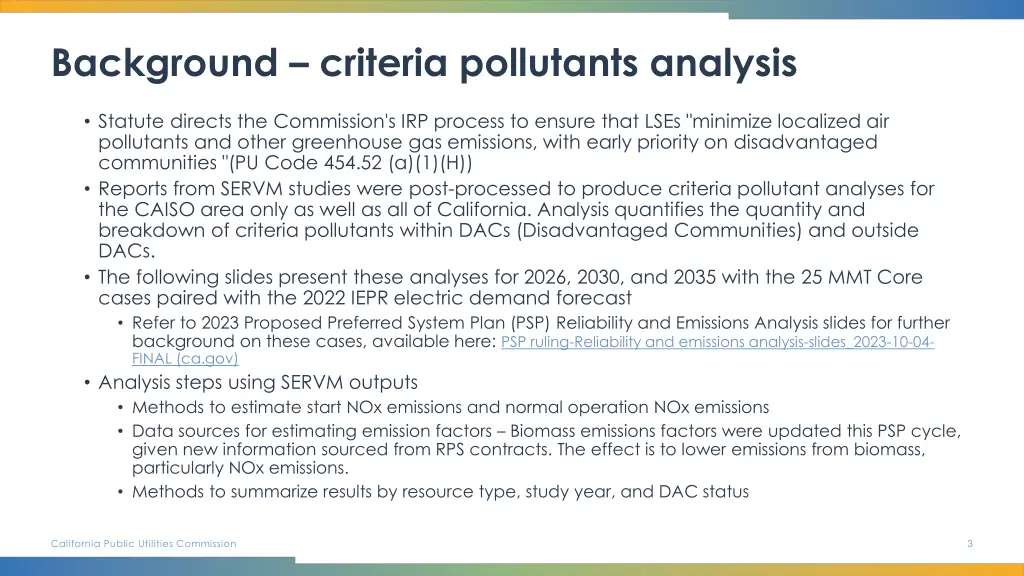 background criteria pollutants analysis