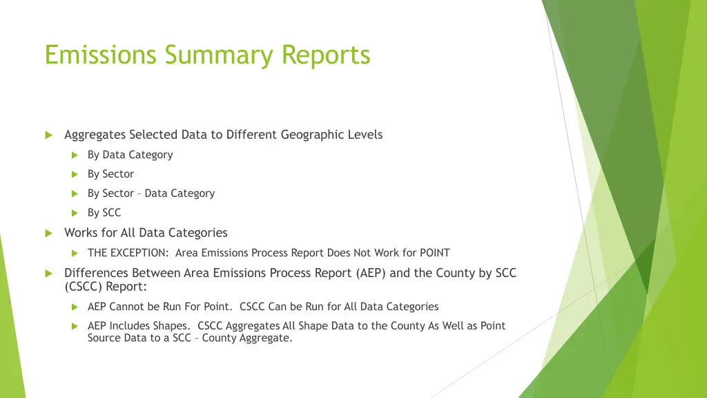 emissions summary reports