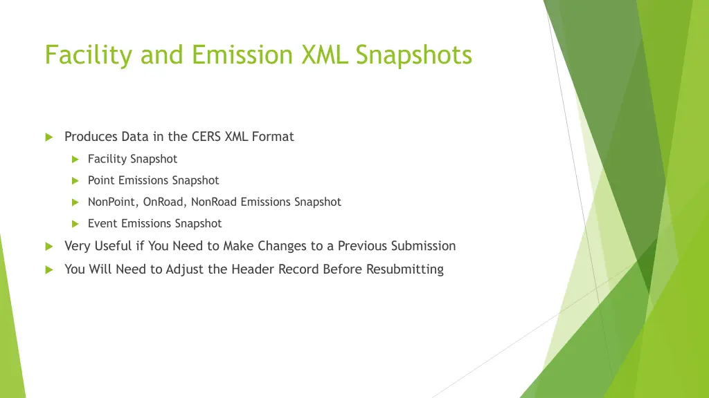 facility and emission xml snapshots