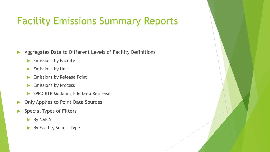 facility emissions summary reports