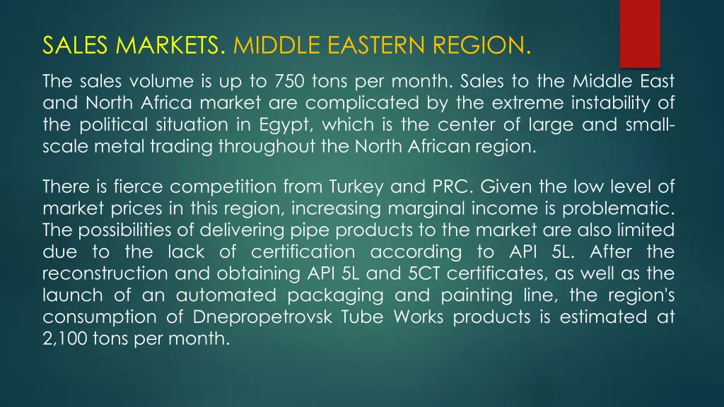 sales markets middle eastern region