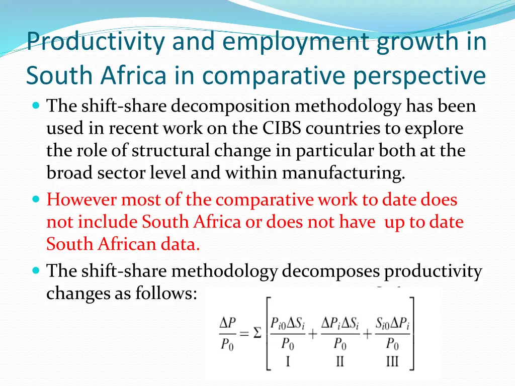 productivity and employment growth in south 1