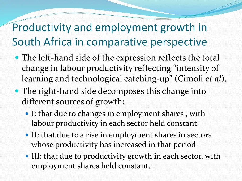 productivity and employment growth in south 2