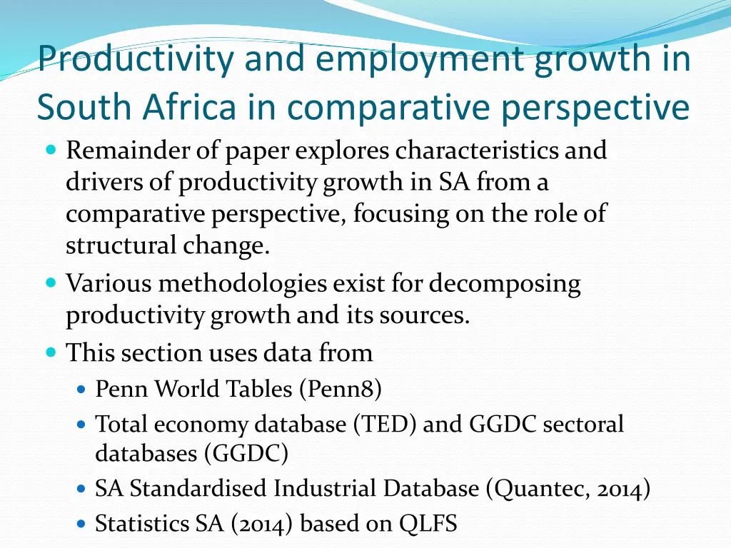 productivity and employment growth in south