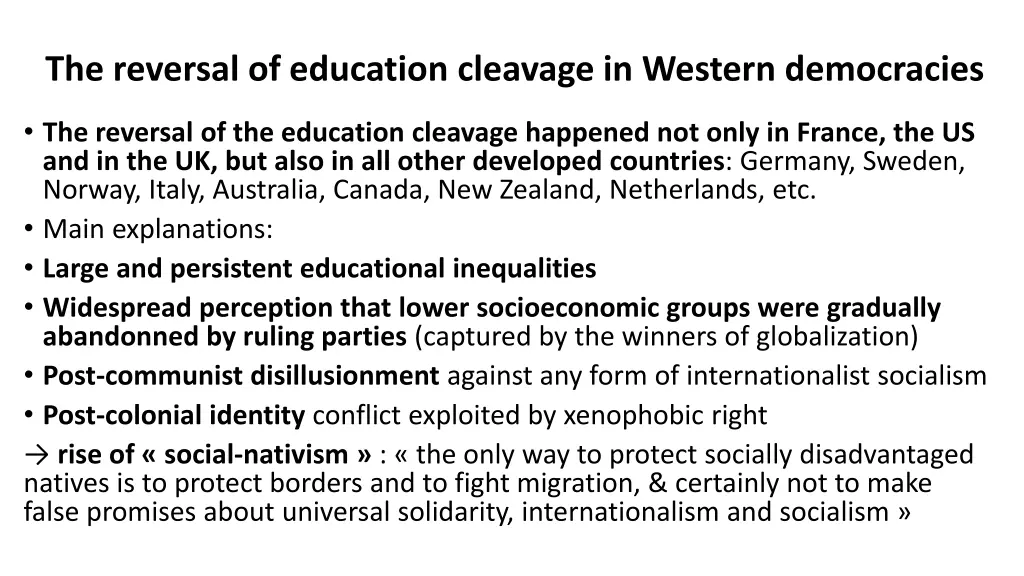 the reversal of education cleavage in western