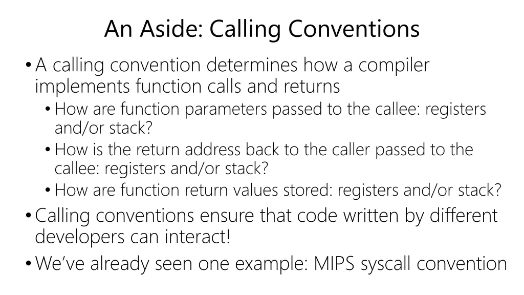 an aside calling conventions a calling convention