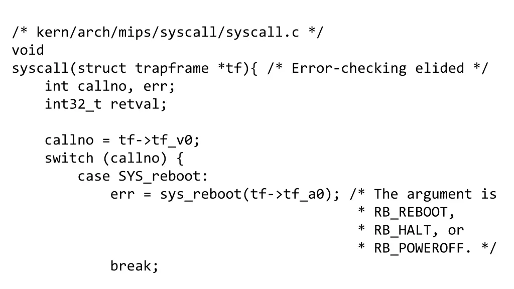 kern arch mips syscall syscall c void syscall