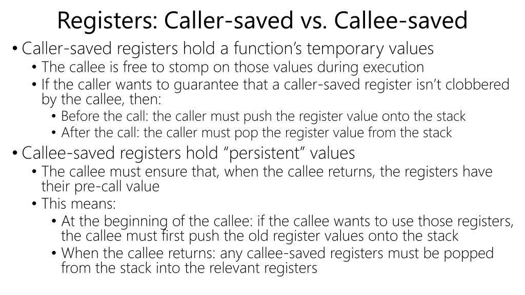 registers caller saved vs callee saved caller