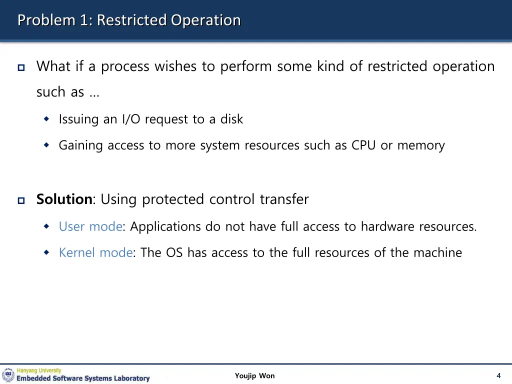 problem 1 restricted operation