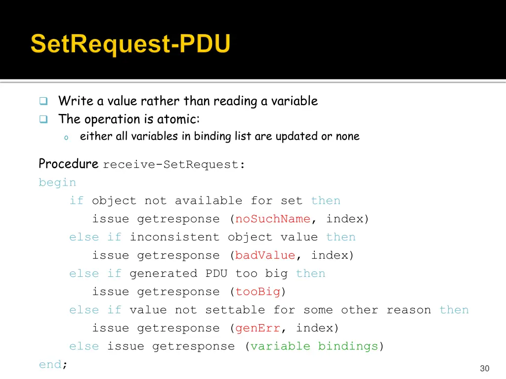 write a value rather than reading a variable