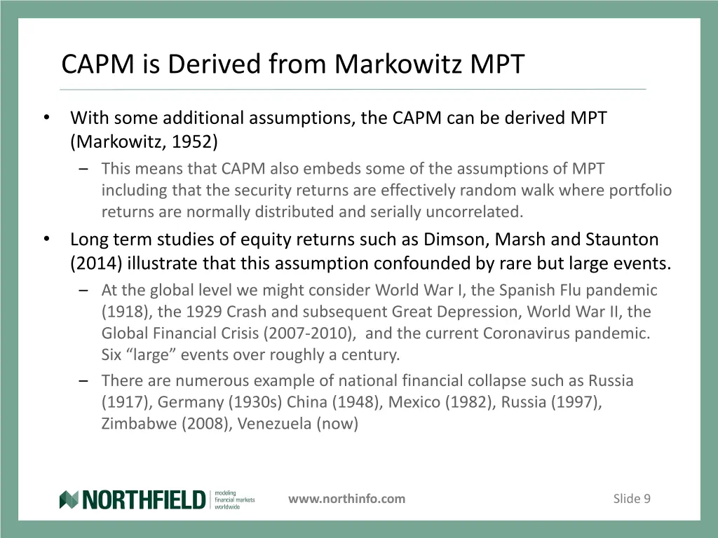 capm is derived from markowitz mpt