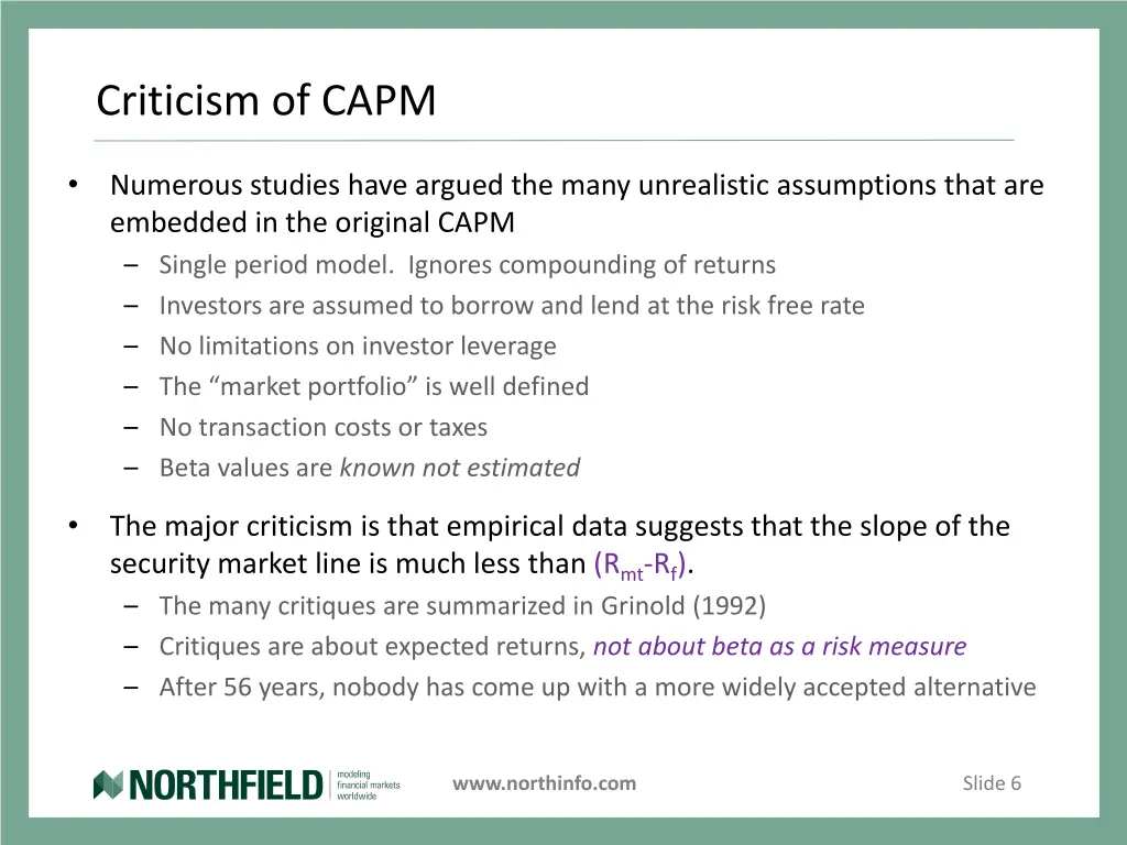 criticism of capm