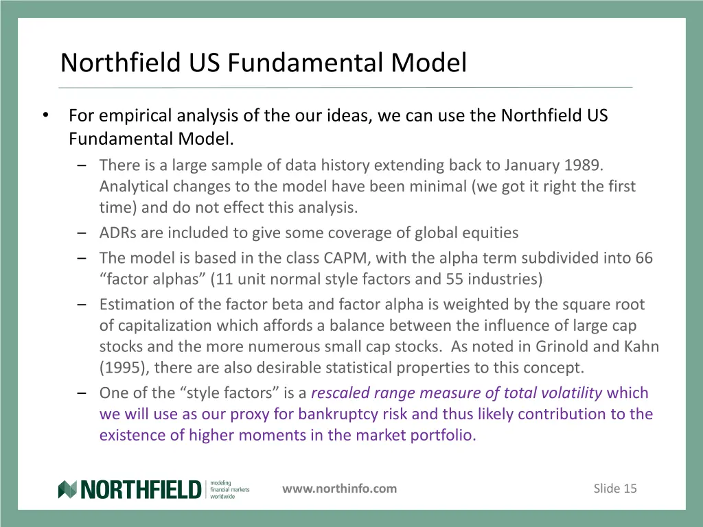 northfield us fundamental model