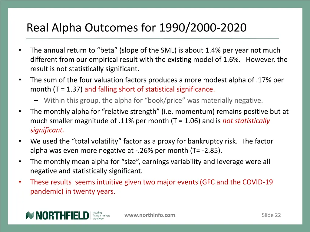 real alpha outcomes for 1990 2000 2020