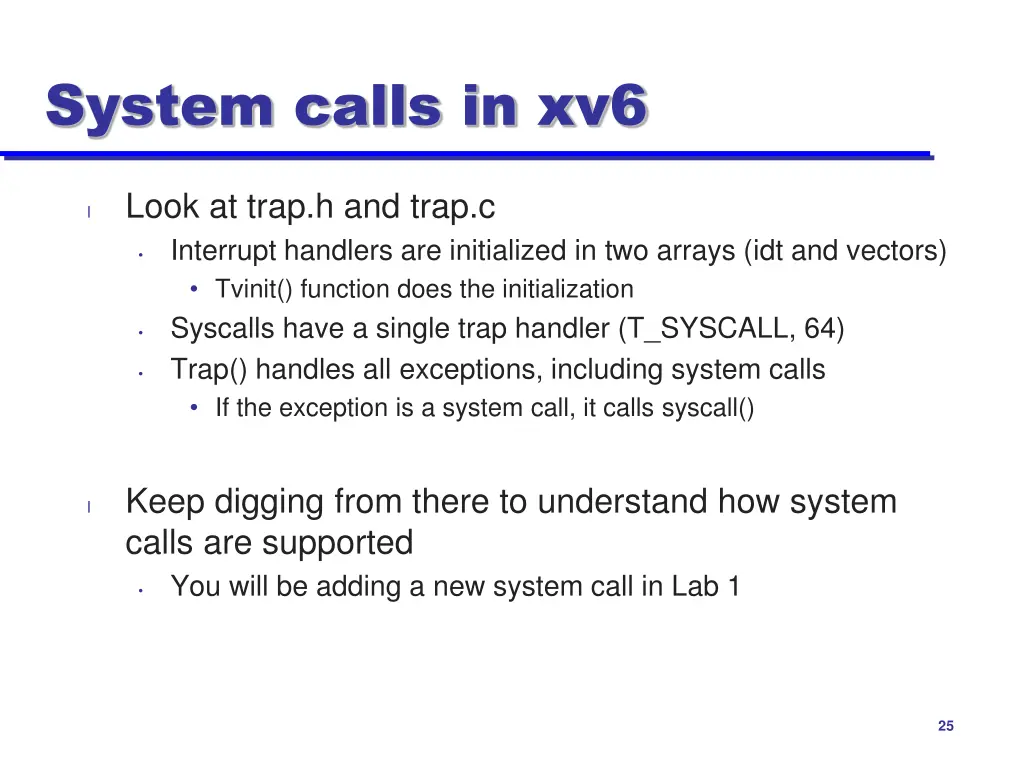 system calls in xv6