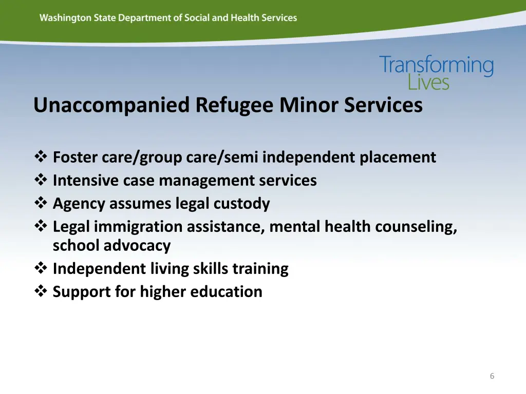 unaccompanied refugee minor services