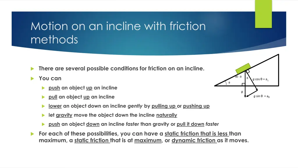 motion on an incline with friction methods