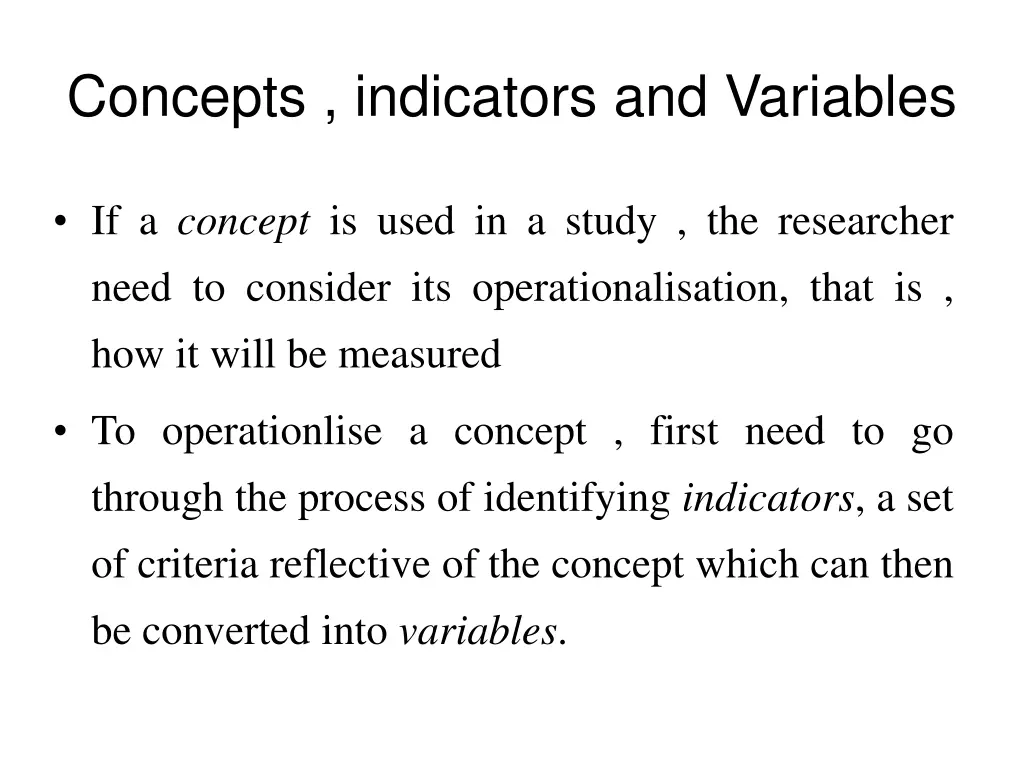 concepts indicators and variables