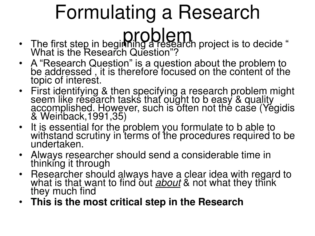 formulating a research problem the first step