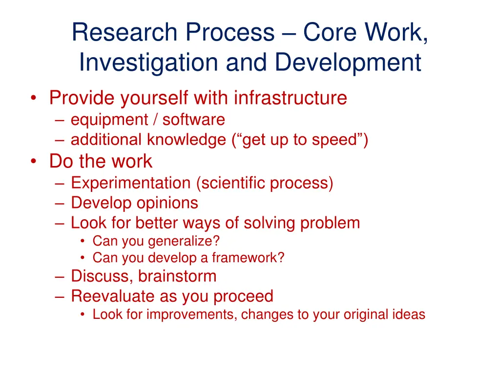 research process core work investigation