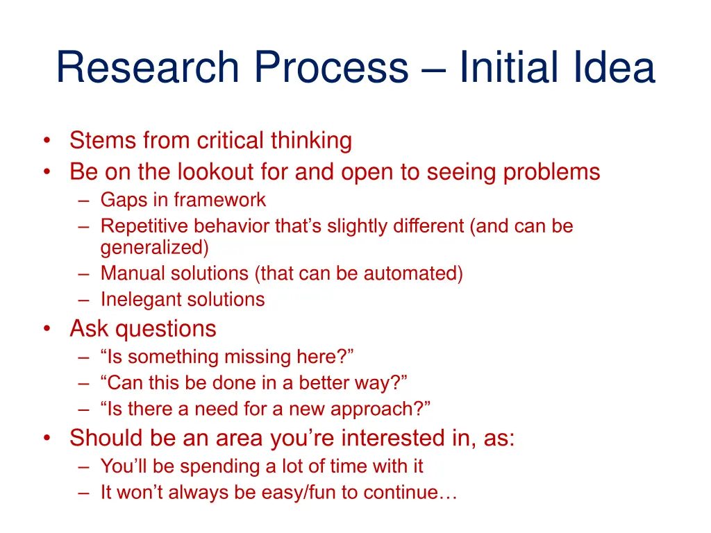 research process initial idea