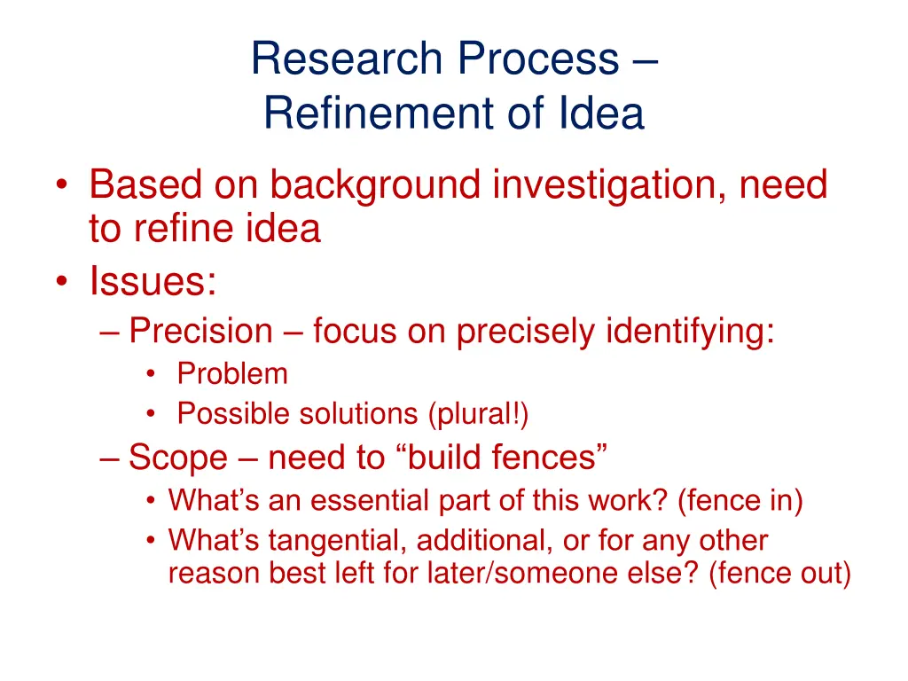 research process refinement of idea