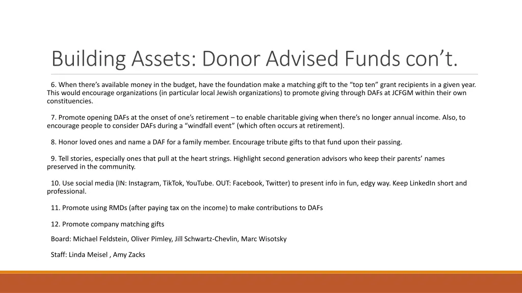 building assets donor advised funds con t