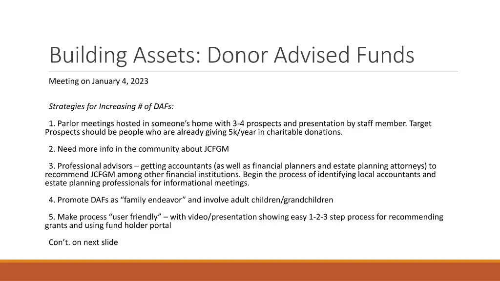 building assets donor advised funds