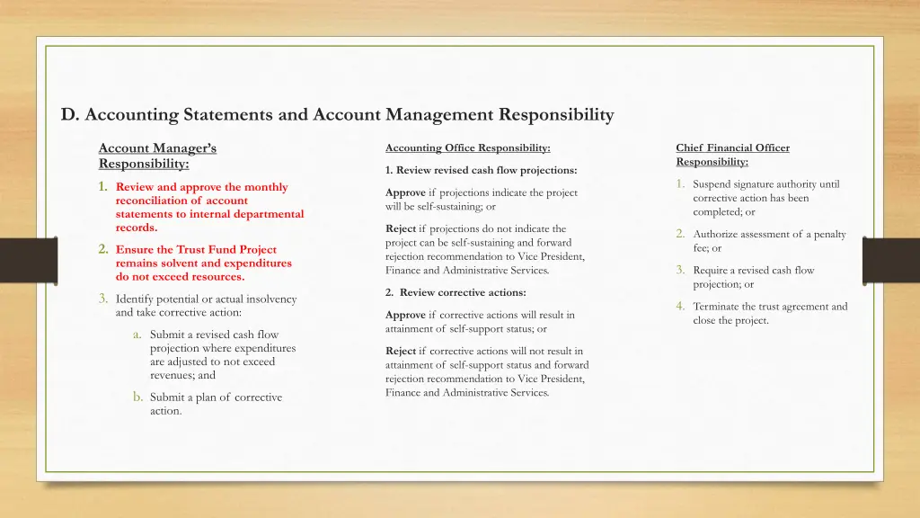 d accounting statements and account management