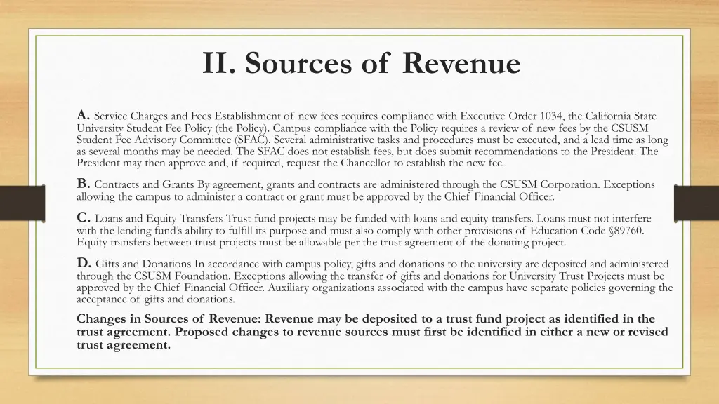 ii sources of revenue