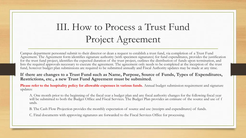 iii how to process a trust fund project agreement