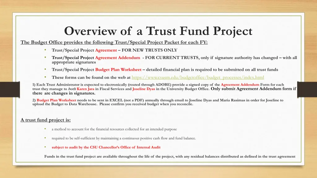 overview of a trust fund project the budget