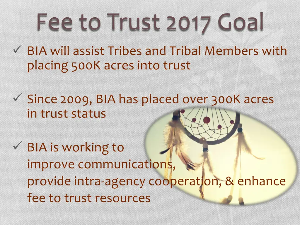 fee to trust 2017 goal