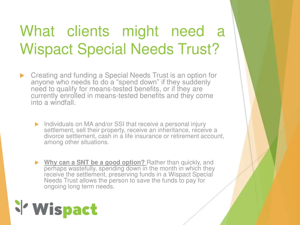 what clients might need a wispact special needs