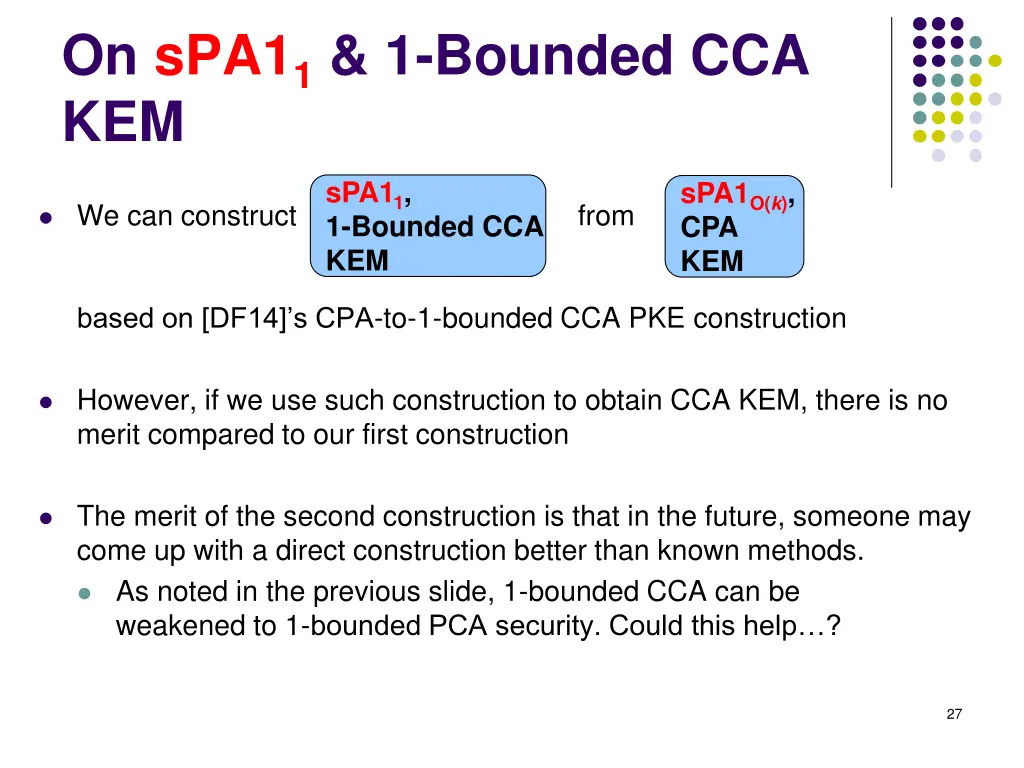 on spa1 1 1 bounded cca kem