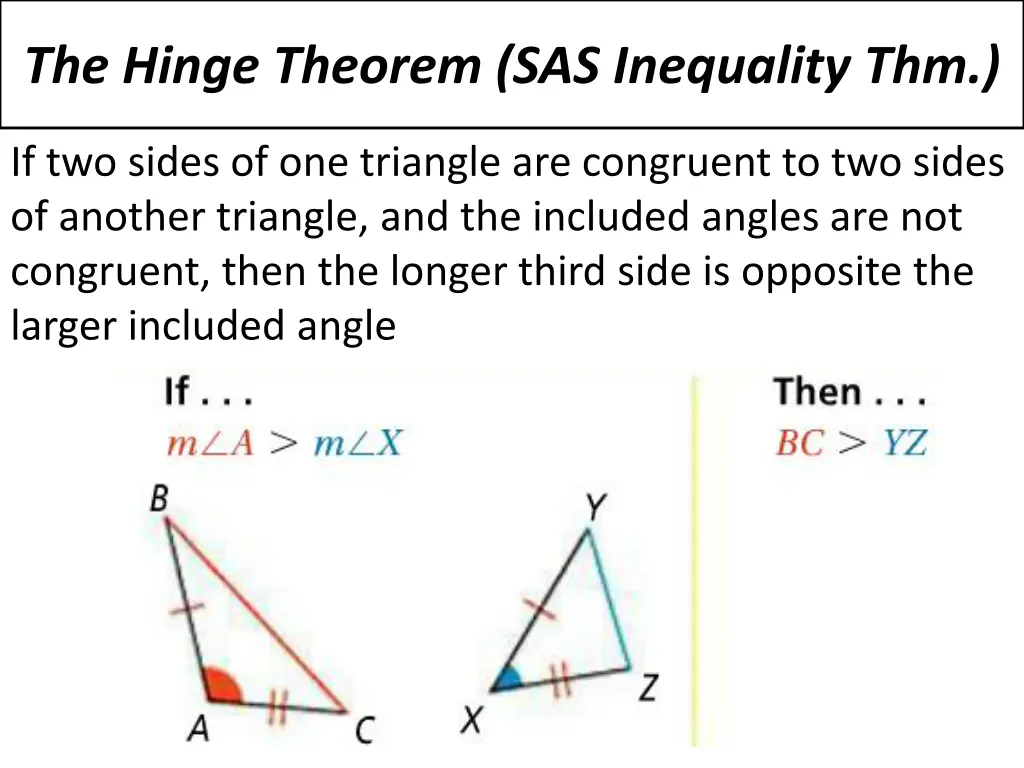 the hinge theorem sas inequality thm