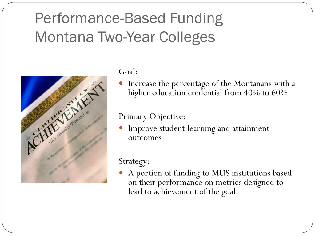 performance based funding montana two year 3