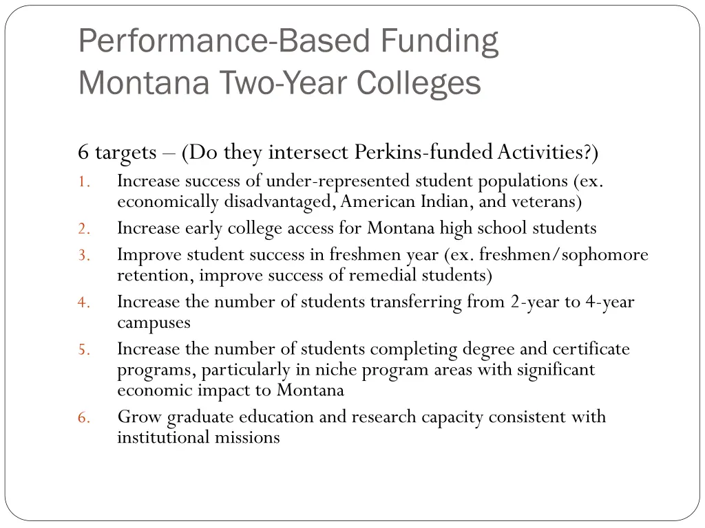 performance based funding montana two year 5