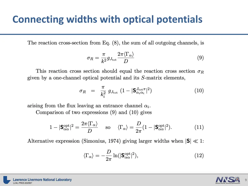 connecting widths with optical potentials