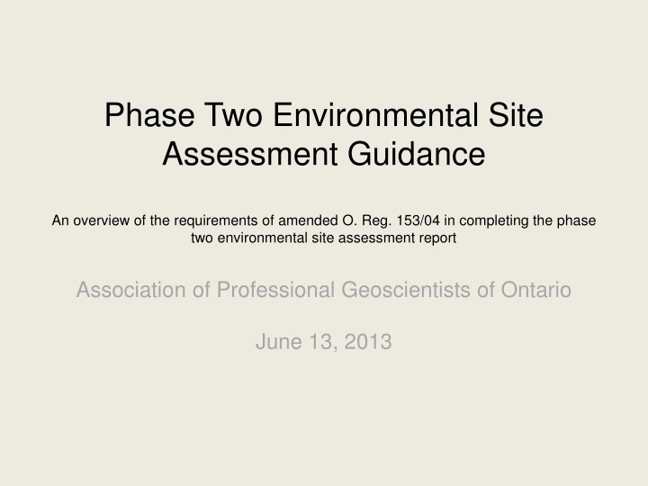 phase two environmental site assessment guidance