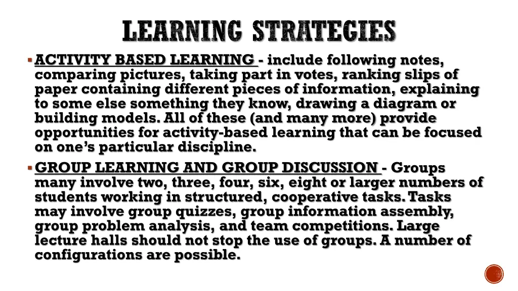 learning strategies activity based learning