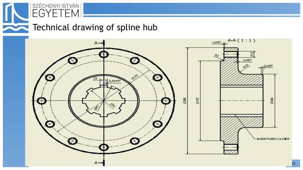 technical drawing of spline hub