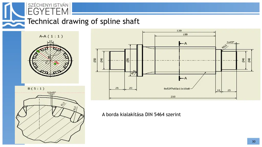 technical drawing of spline shaft