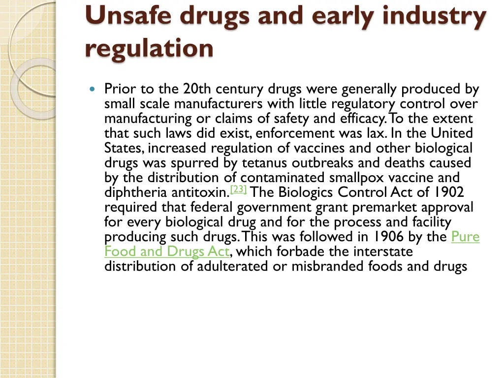 unsafe drugs and early industry regulation