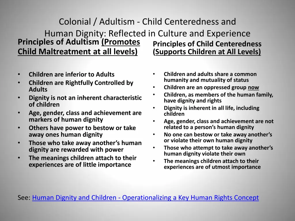 colonial adultism child centeredness and human