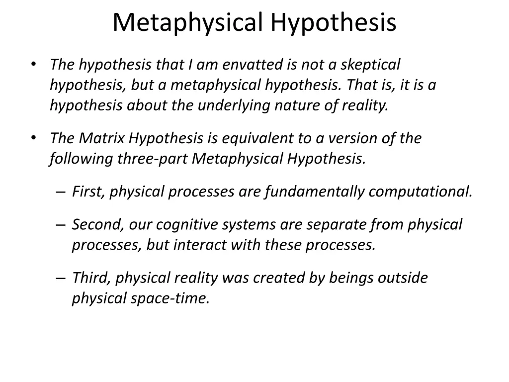 metaphysical hypothesis